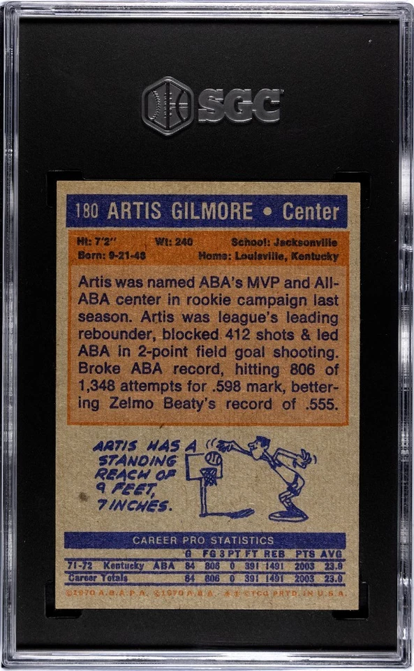 1972-73 Topps #180 Artis Gilmore SGC 7 Graded Rookie Basketball Card  - Image 2 of 2