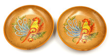 Pair of 1950's hand painted small wooden plates - Rooster design - Fab condition