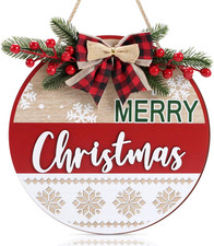 3D Merry Christmas Front Door Sign,11.5  Red Buffalo Plaid Christmas Wreaths wit