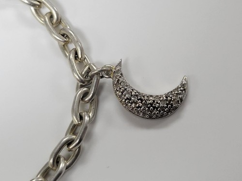 Moon Star Sun Charm Sterling Silver Bracelet w/ Diamonds ~ 7" ~ 9.8g ~ 4-F415 - Afbeelding 4 van 9
