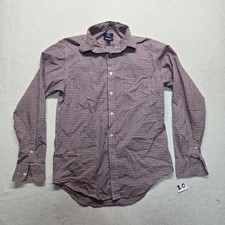 George Red White Blue Check Shirt Long Sleeve Button Up Men's S Small 34-36