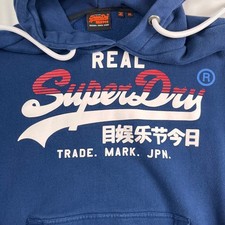 Superdry Vintage Real Logo Hoodie Mens XL Navy Blue Graphic Pullover M2000133A