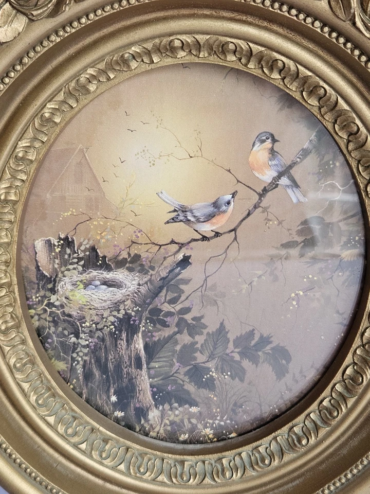 Vtg Homco Blue Bird Picture Cottagecore Gold Tone Oval Frame  #3279 Made in USA  - Image 4 of 4