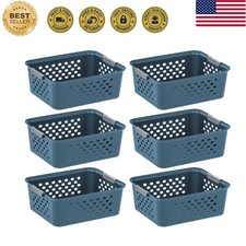 Stackable Plastic Storage Baskets in Navy - 6 Medium Bins for Easy Organization