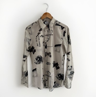 PS Paul Smith Hemd Herren Small Tailored Fit Grau Art Sketch Scribble Print