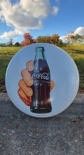Coca Cola White Button porcelain sign vintage soda Bottle Advertising