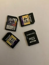 lot of 4 LEXAR, Samsung Micro adapter Dane-Elec 4 GB SD HC Class 4 Speed SD Card