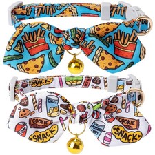 Faygarsle 2 Pack Breakaway Cute Cat Collars with Bow Ties Pattern with Pizza ...
