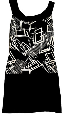 Moa Moa Jr Med Mini Dress Black/White Geometric Sleeveless Draped Boat Neck 31''