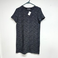 Zara Trafaluc  Black White Geometric Print Knit Short Sleeve Shirt Dress Small