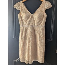Jenny Yoo Collection Gold Lace V Neck Cap Sleeve Cocktail Dress Size 6 Coquette