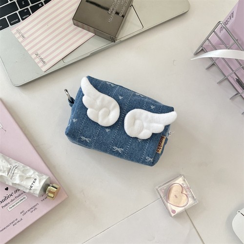Angel Wing Star Coin Storage Pouch Denim Mini Data Cables Organizer - Picture 14 of 16