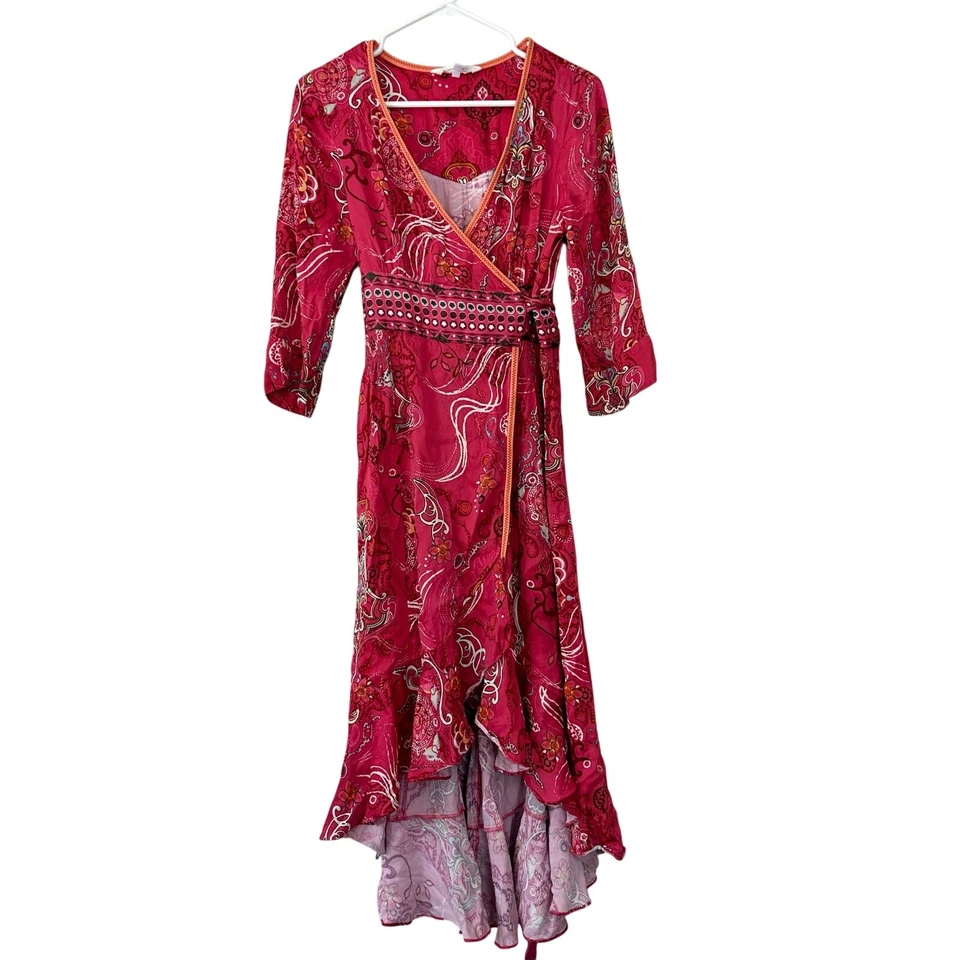 Anthropologie Odd Molly Wrap dress paisley high low ruffle romantic boho pink M - Image 2 of 4