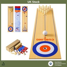 Versatile 3-in-1 Tabletop Shuffleboard Bowling Curling Game Set Pucks Balls