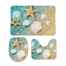 Beach Shells Starfish Bath Mat Set, Bathroom Rugs for 3 Pieces, Toilet Mats, ...