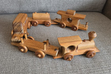 Handcrafted Wooden Toy Train Set Engine Multiple Cars and Caboose