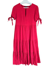 Madewell Swiss Dot Tie SLV Tiered Midi Dress XS Red Lined Peasant Prairie Boho