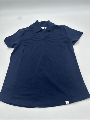 Guru Golf Polo Shirt Women M Blue Solid V-Neck Logo ..#28582