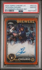 Jackson Chourio 2024 Topps Chrome Orange Logofractor Auto /25 Rookie PSA 10 Card