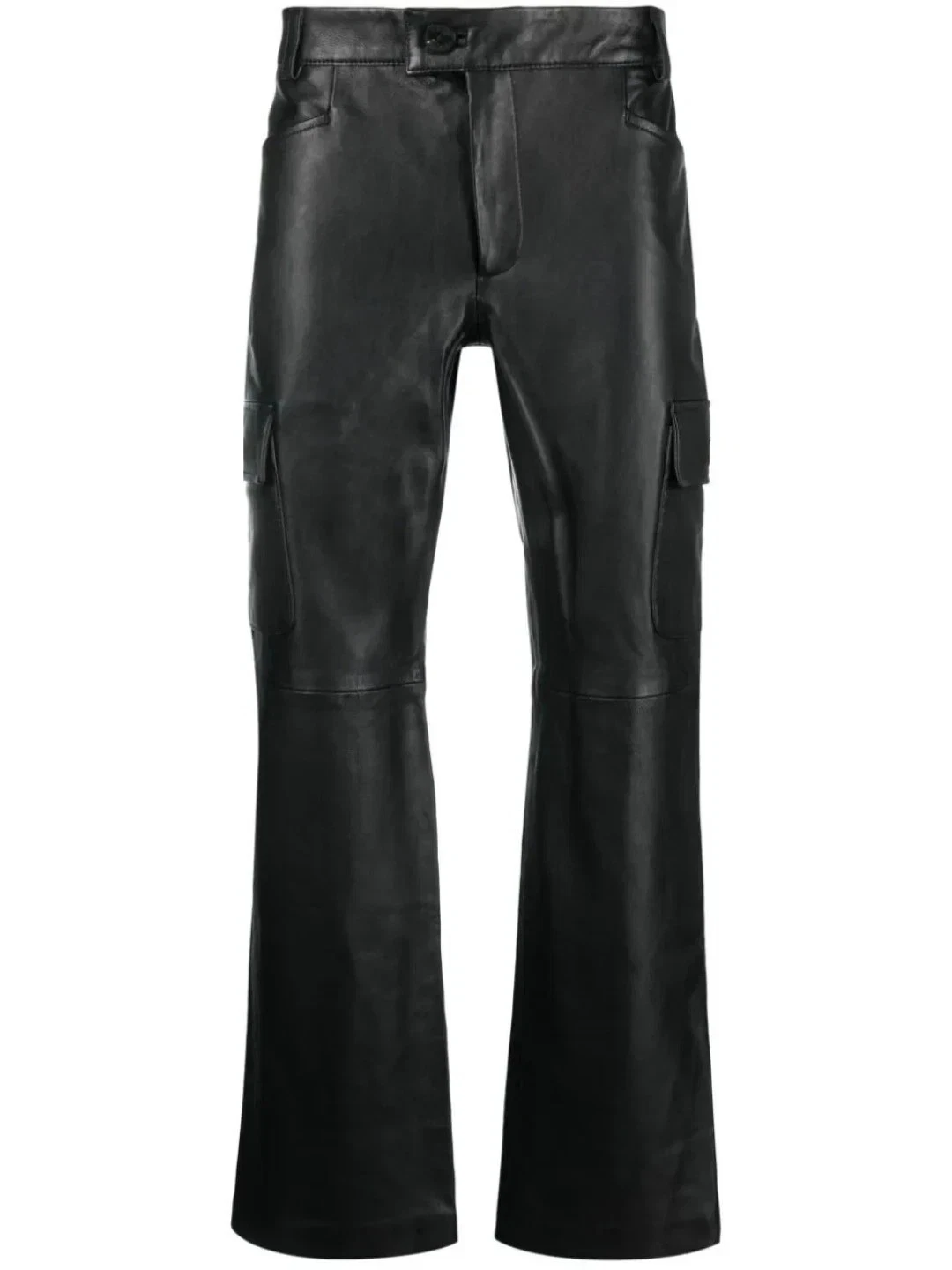Design New Men's Black Leather Pants Cargo Pockets Stylish Casual