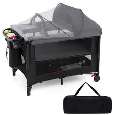 Baby Bassinet Bedside Crib w/Changing Table Mattress Detachable Canopy Basket