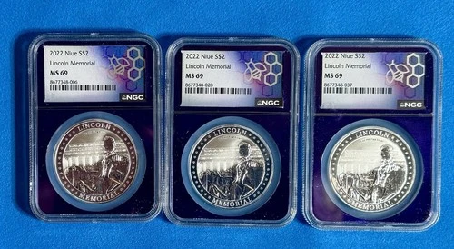 LOT of 3 - 2022 2$ Niue Lincoln Memorial NGC FLAWLESS MS69 .999 Silver S$2 🔥