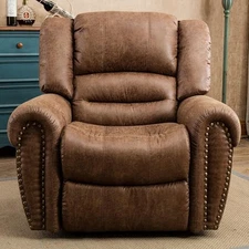 CANMOV Leather Manual Recliner, Classic Comfy Arm & Back Sofa for Living Room