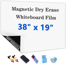 Magnetic Dry Erase Whiteboard Paper with Adhesive, 38" X 19" White Board Film fo