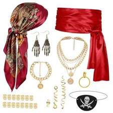 Pirate Costume Accessories for Women 18Pcs Halloween Renaissance One Size Red