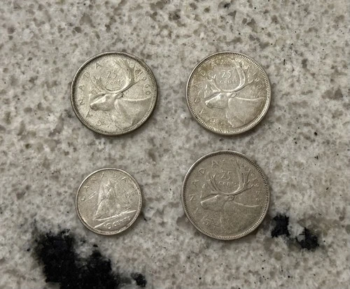 Canada Queen Elizabeth 25 Cent Quarter Dime Lot Sliver Coins 80%