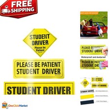 Bright Yellow Reflective Student Driver Magnets - Safety Bumper Sticker Set of 3