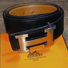 Hermes Black/Brown Reversible Leather Belt Size 46 Or 115 Cm Silver H Buckle.