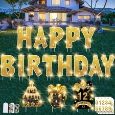 16Pcs Happy Birthday Yard Signs with Stakes,Gold Personalized Age Birthday Pa...