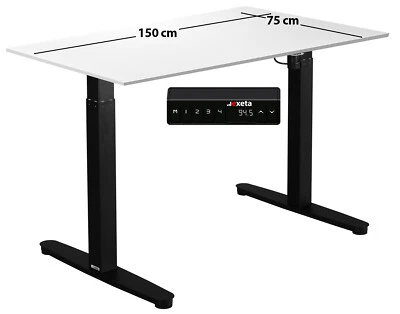 EXETA - HÖHENVERSTELLBARER SCHREIBTISCH Elektrisch höhenverstellbar EXETA Tisch Schreibtisch schwarz + Tischplatte weiß