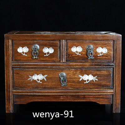Buy 14.8 Inches Old Chinese African Rosewood Inlaid Shell Three Drawers Cabinet.