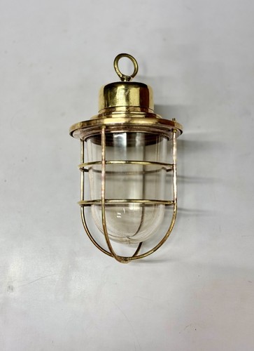 Vintage Old Brass Bulkhead Pendant - Mid-Century Nautical Ceiling Hanging Light - Picture 5 of 11