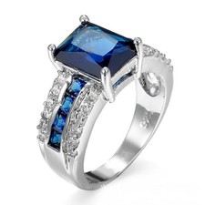 Multi Gems Solid Silver London Blue Topaz AAA Zircon Silver Wedding Ring Sz 6-10