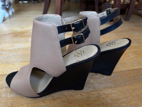 Ann Taylor Wedge Heel Black & Taupe Brown Leather Sz 8 NWOT - Picture 2 of 8