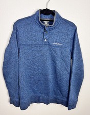 Eddie Bauer 1/4 Snap Sweatshirt Mens Medium Heather Blue Long Sleeve Pullover