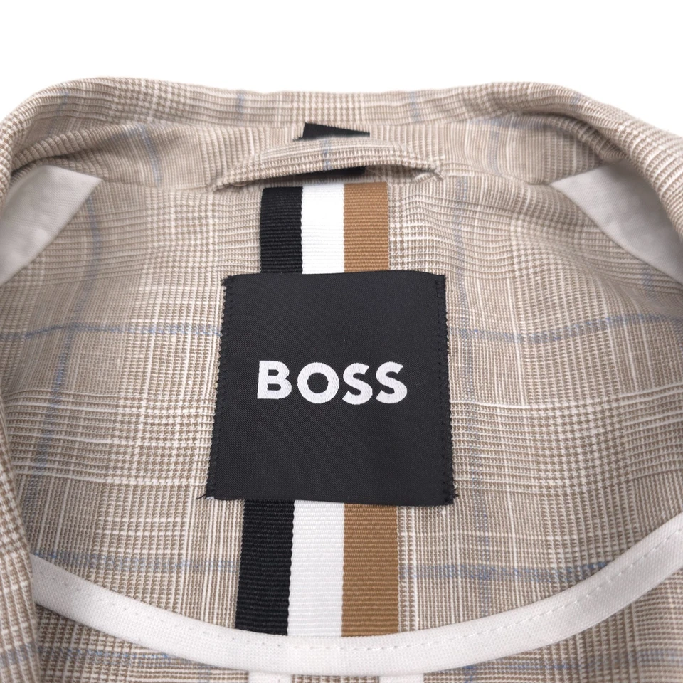 $595 Hugo Boss Hanry 233 Oatmeal Plaid Slim Fit Sport Coat Jacket Mens Size 46R - Image 4 of 4