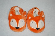 Baby Boys ORANGE FOX SLIPPERS Face  Ears FABRIC SOLES Non-Skid SIZE 5