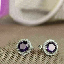 2.50 Ct Round Cut Lab Created Amethyst Women's Stud Earrings 14k White Gold Over