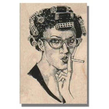 SMOKING LADY Rubber Stamp, Retro, Fun,Glasses,Woman,Morning,Person,Lips,Funny,lg