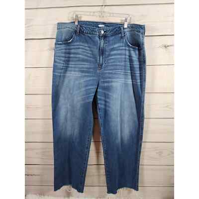 Old Navy Women's Blue Cotton Solid Stretch High Rise Straight Leg