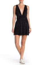 Free People Mini Dress Women's 8 Black Plunging V-neck Twist and Shout Textured