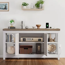 TV Stand Console with Adjustable Shelves Power Outlets for 40 to 55" TVs Cabinet