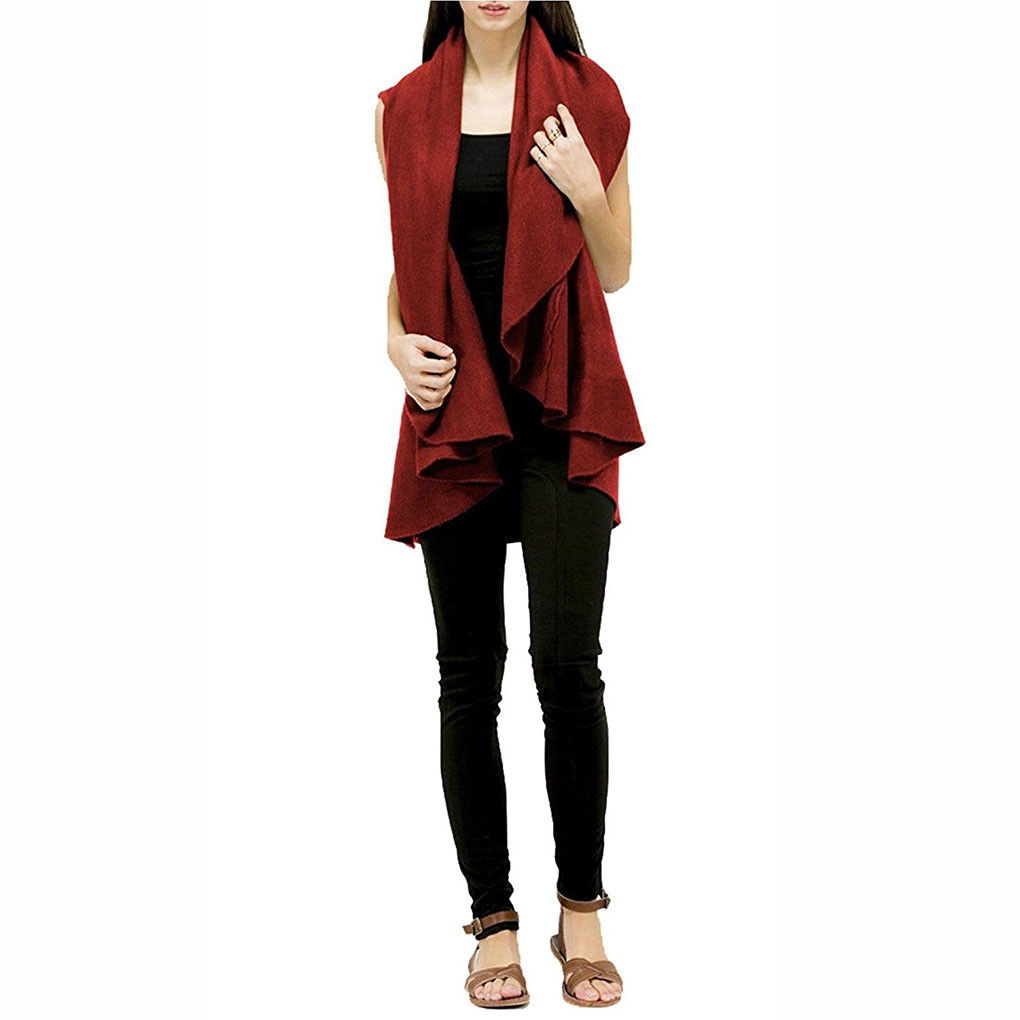 Look By M Womens Draped Wrap Shawl Vest in Multi Wear Red