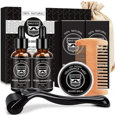 Beard Growth Kit, Beard Kit W/Beard Growth Oil, Balm, Comb, Massager for Spot/Pa