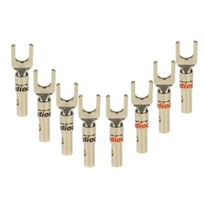 8Pcs Copper Gold Plated Locking Y Spade Plug HiFi Speaker Cable Fork Connector