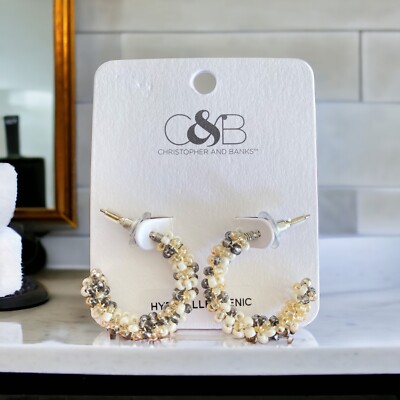 Christopher & Banks Neutral Beaded 1'' Hoop-NWT